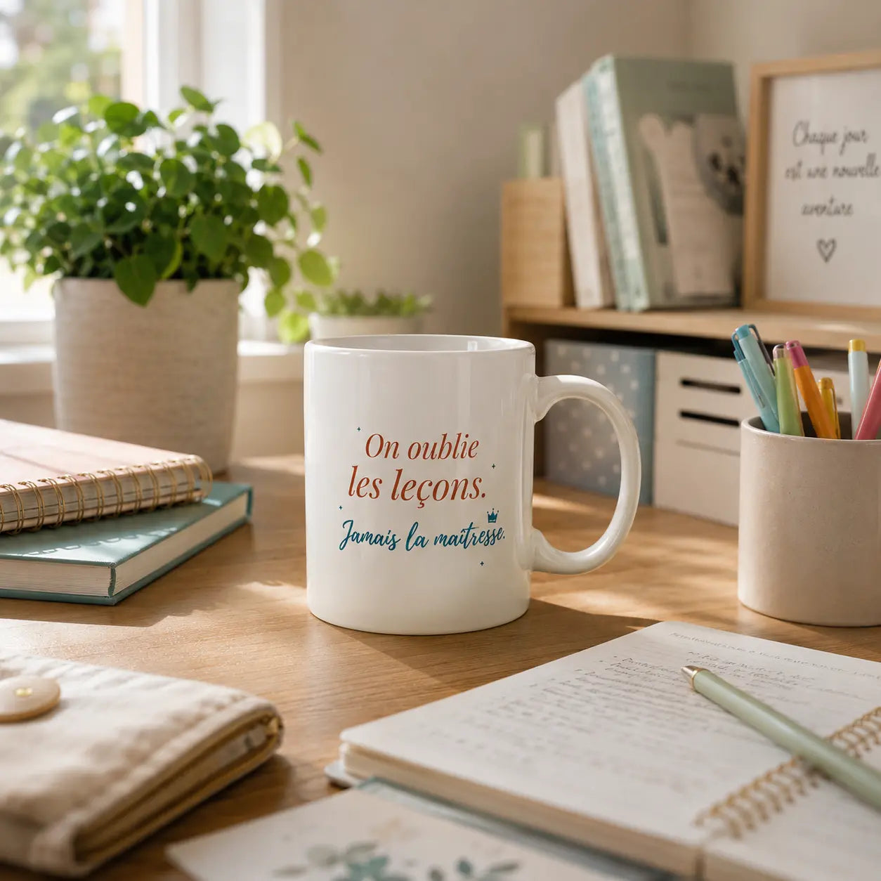 Mug "On oublie les leçons. Jamais la maîtresse" - Cadeau Maitresse Original