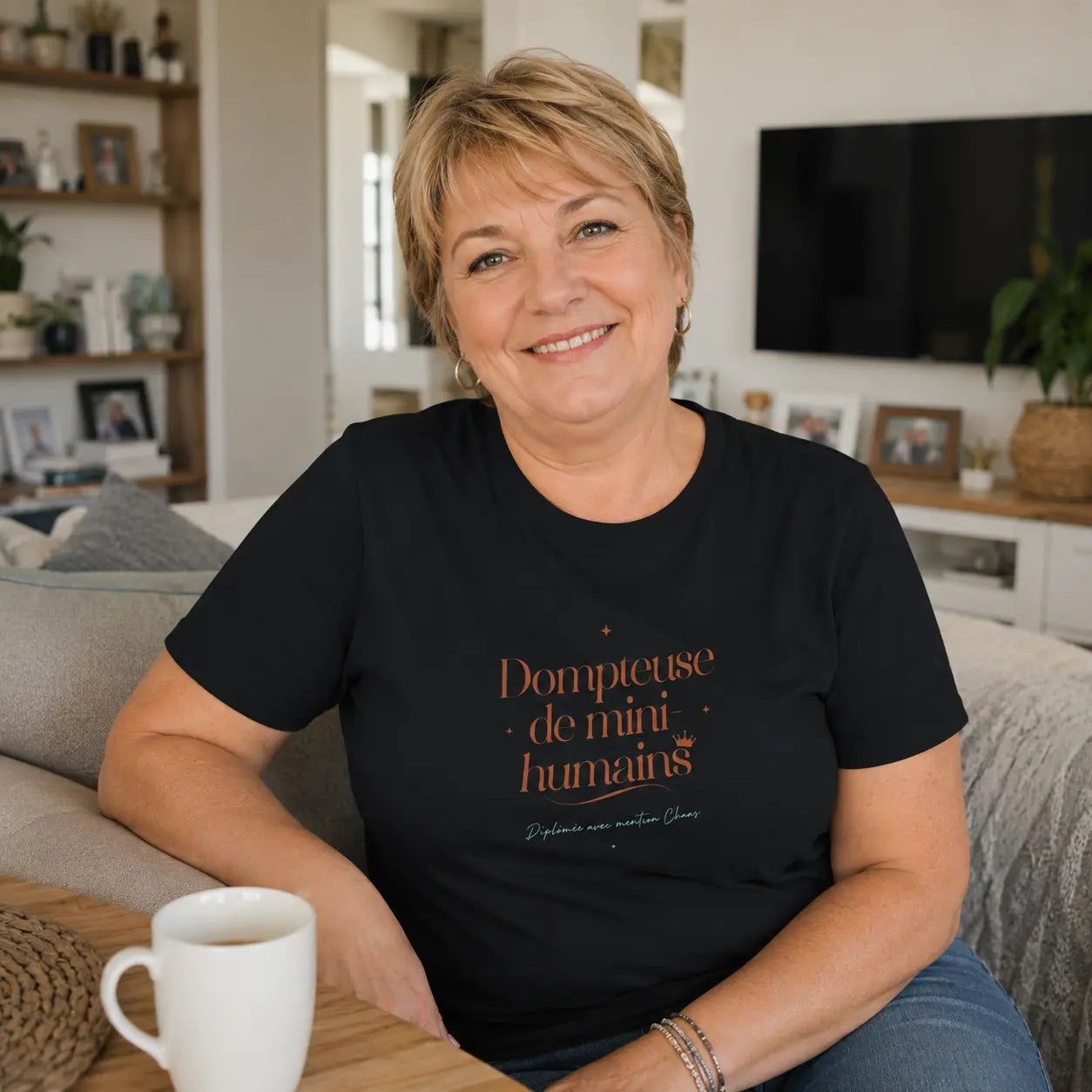 T-shirt cadeau nounou « Dompteuse de mini-humains » : coloris noir, Plus qu'un Merci
